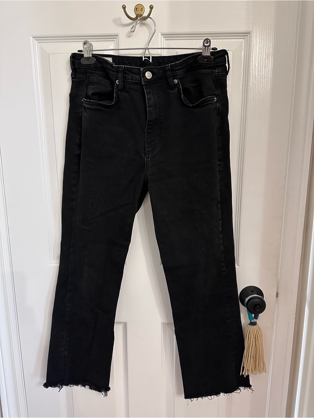 Zara Black Straight-Leg Jeans with Raw Hem